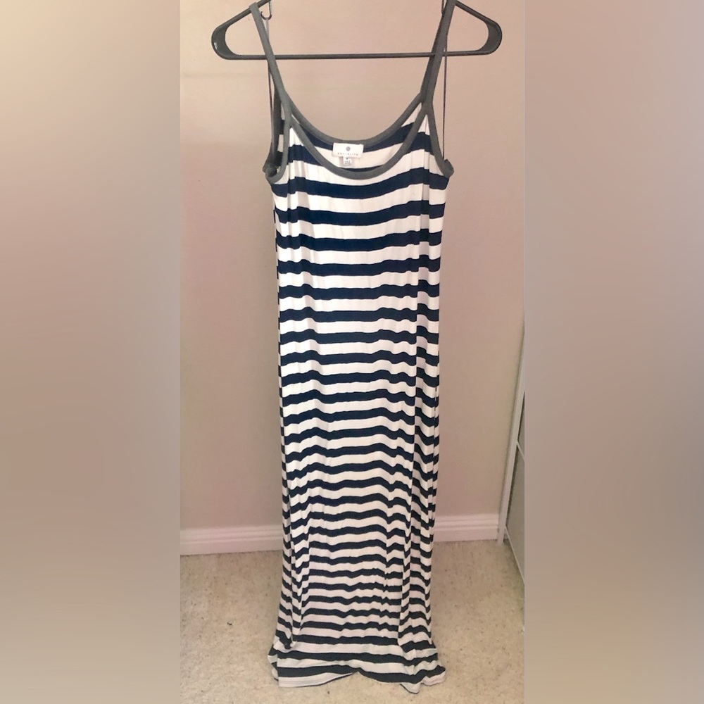 Socialite Navy and White Striped Maxi with Side Slit